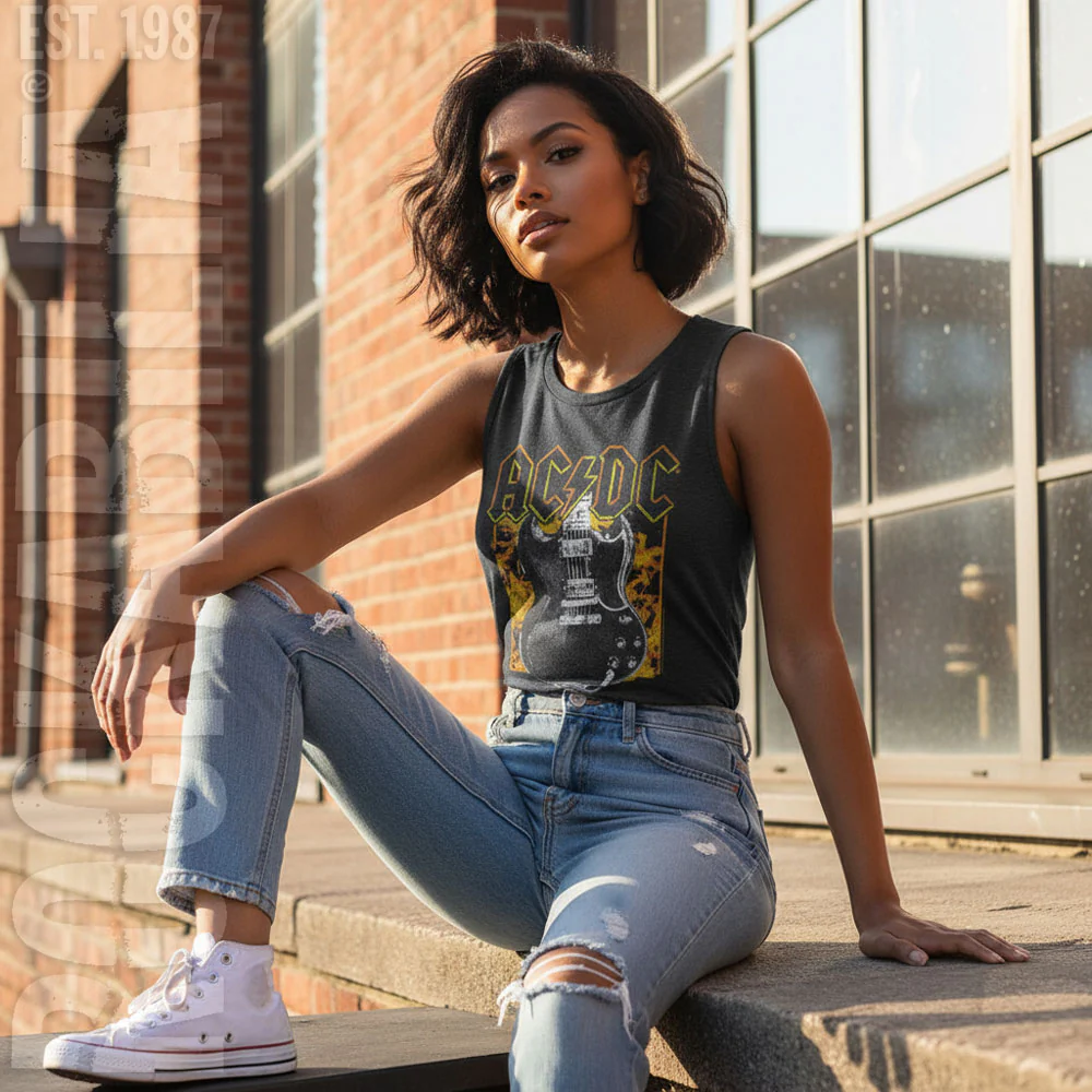 AC/DC Fire And Guitar Womens Tank - Image 2