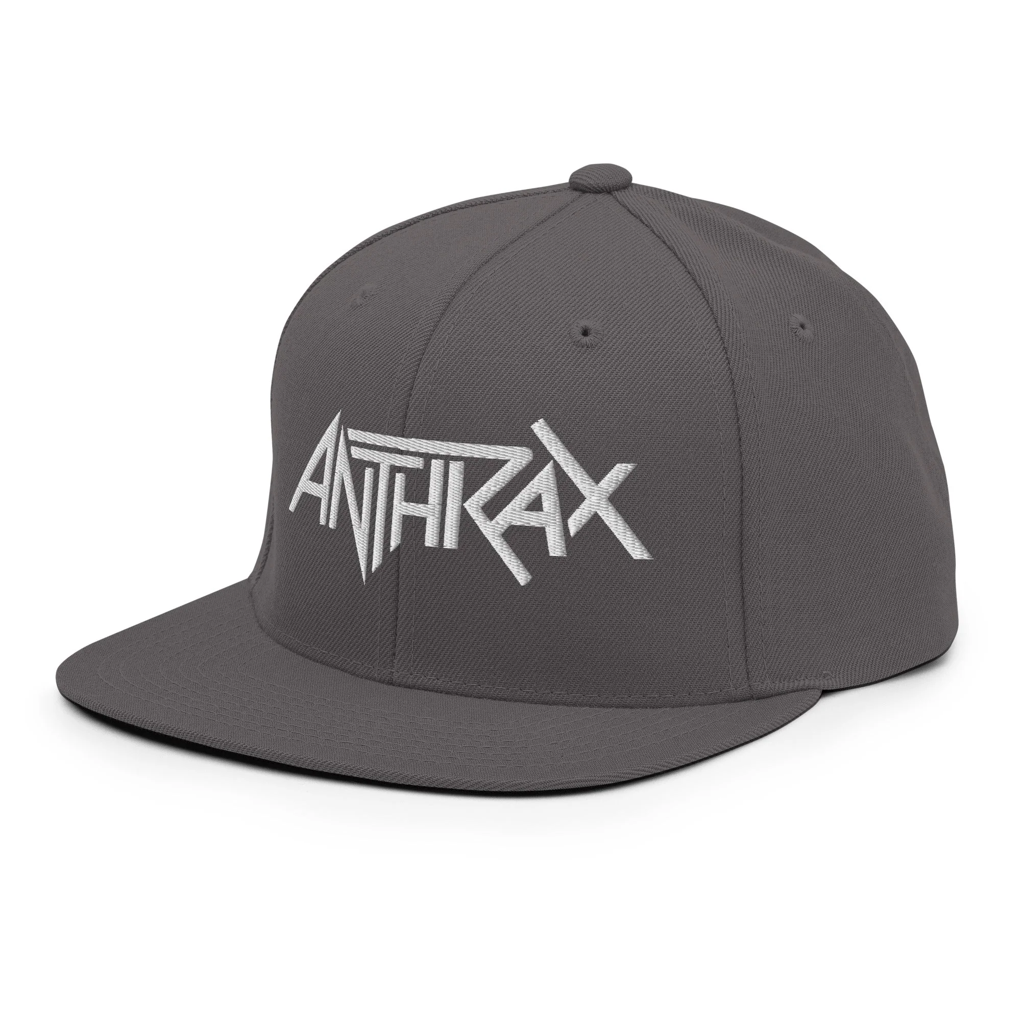 Anthrax - White on Gray Snapback HD Embroidered Hat - Image 3