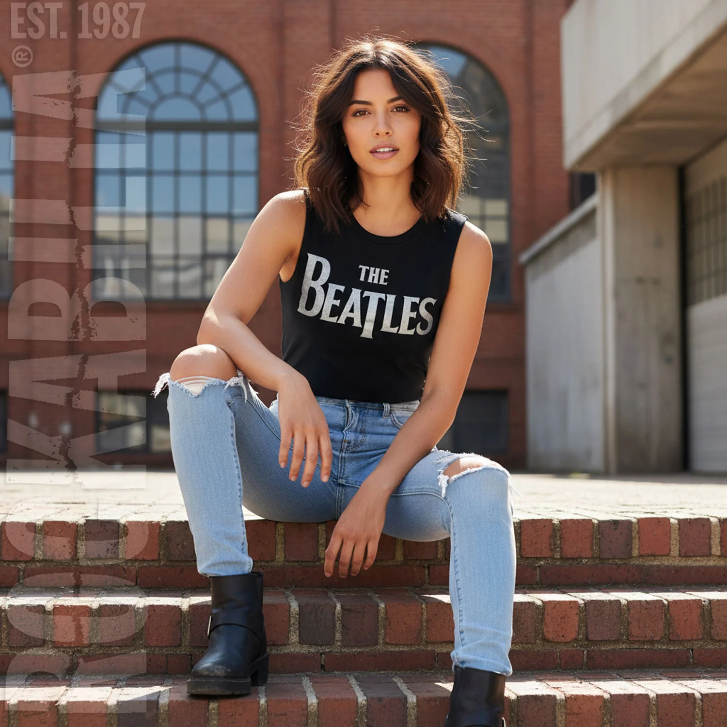 Vintage Distressed Logo Muscle Tank Womens Tank - Image 2