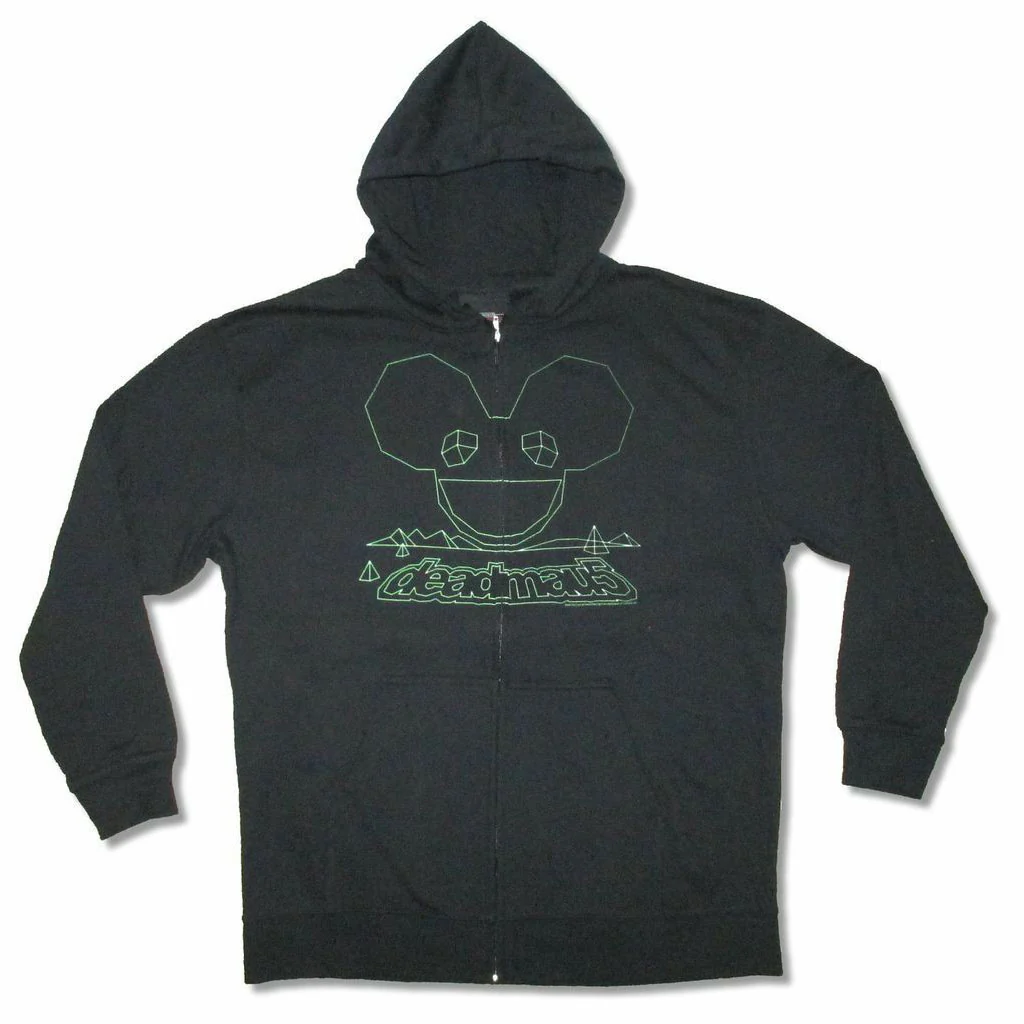Green Outline Zip Up Zippered Hooded Sweatshirt