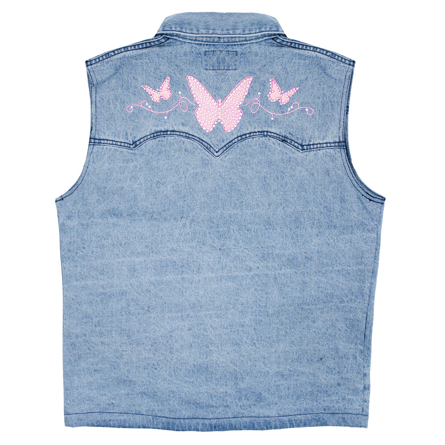 Butterfly Ebroidered Jean Vest With Rhinestones Junior Top - Image 2