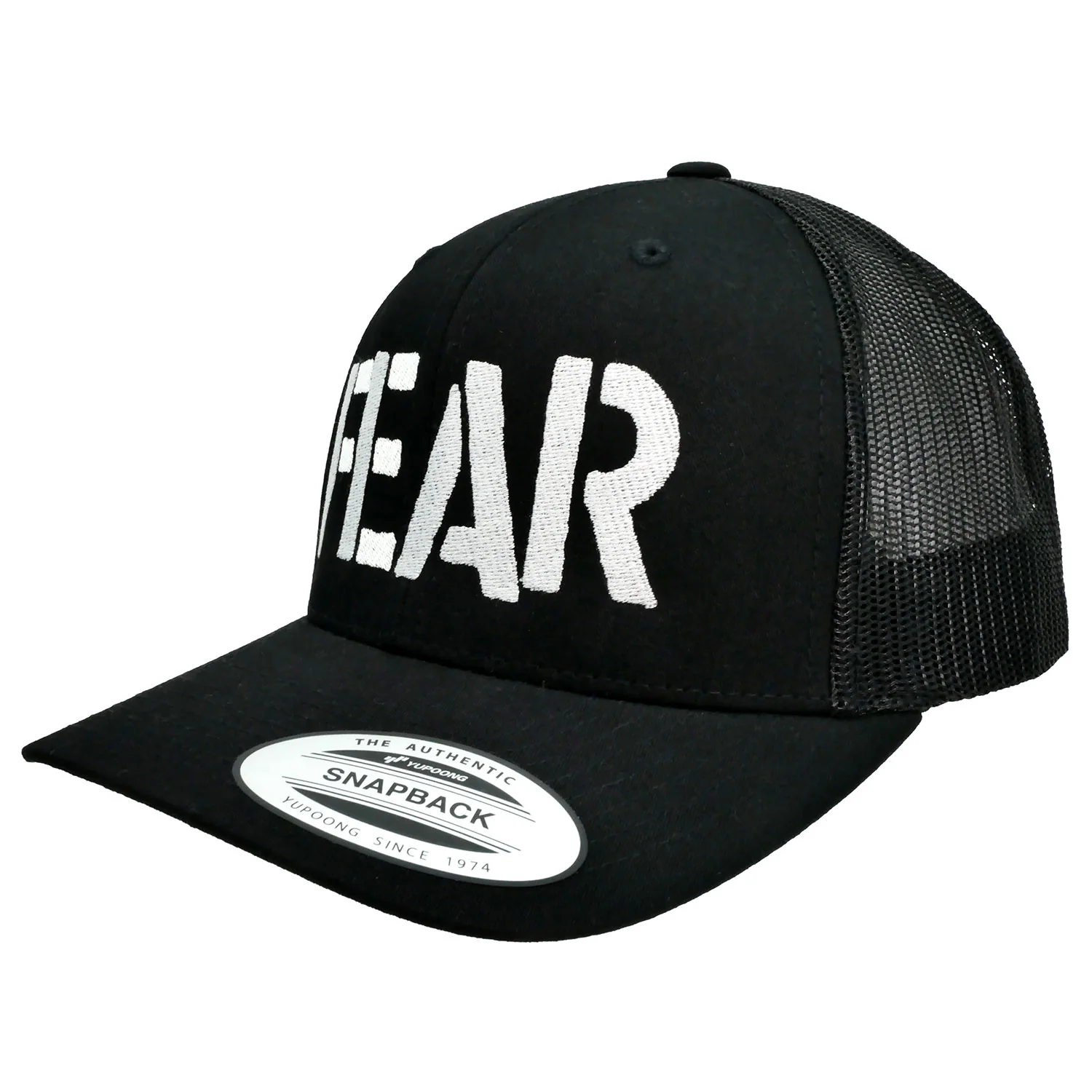Embroidered White Logo Snapback Trucker Cap