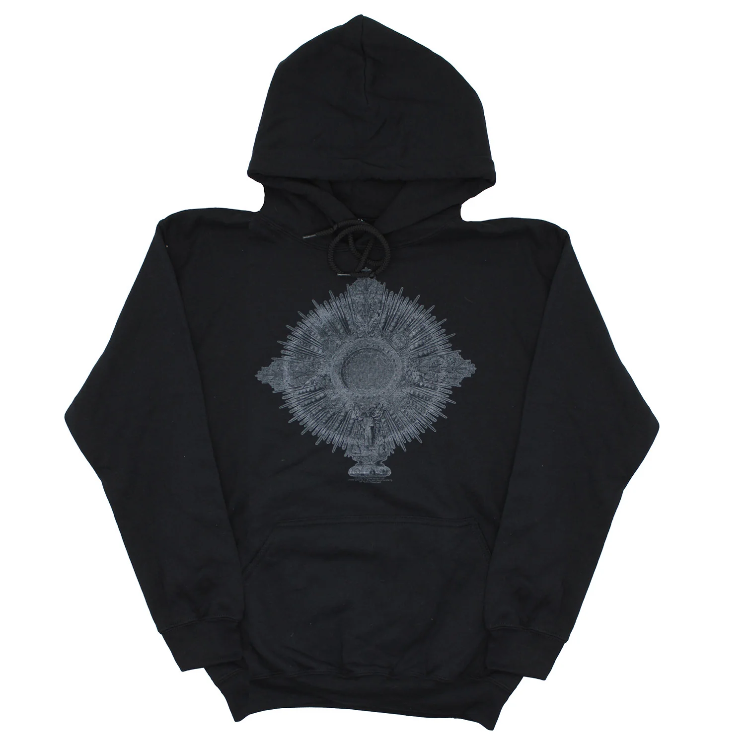 Heartagram Statue With Rays & Skull On Back Of Hood Hooded Sweatshirt