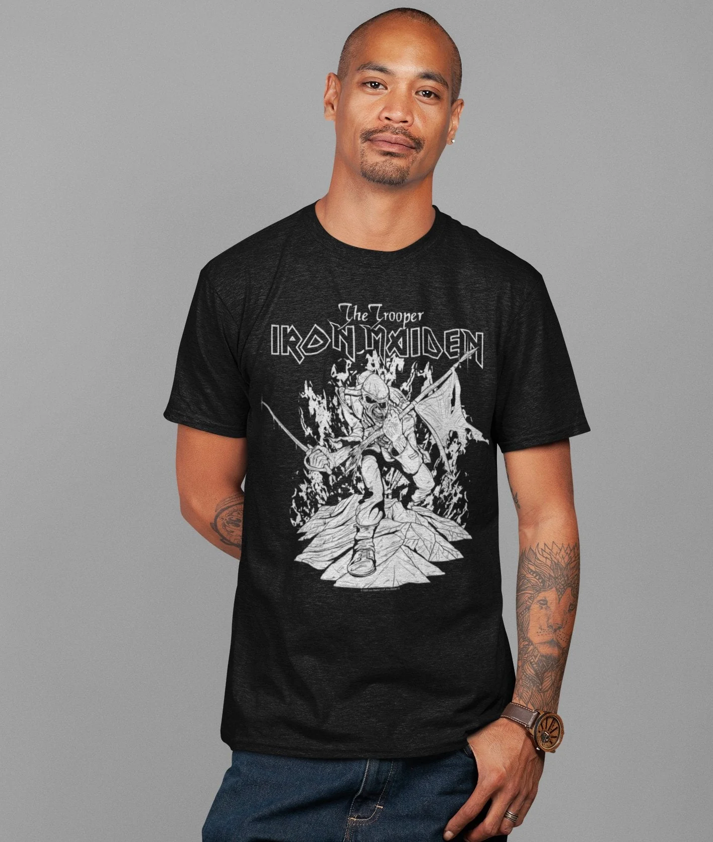 Iron Maiden - Trooper Black and White Jumbo Print T-Shirt - Image 2