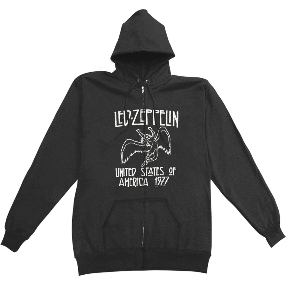 Us 77 Distressed Zip Zippered Hooded Sweatshirt