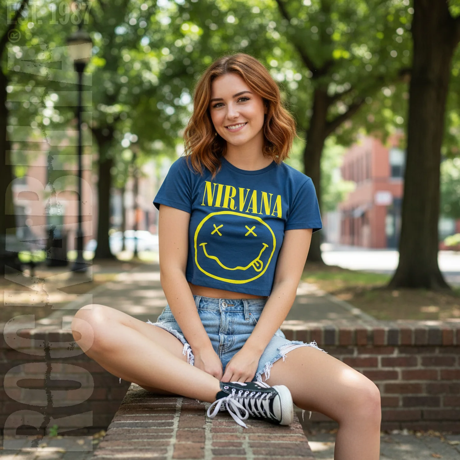 Yellow Smiley Flower Sniffin Ladies Crop Top Junior Top - Image 3