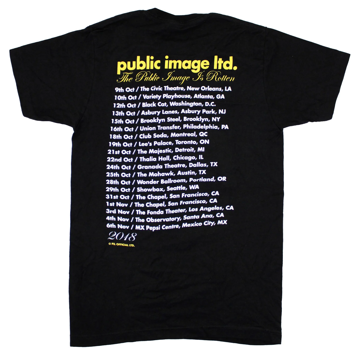 Public Image LTD Yellow Logo 2018 Tour Tee T-shirt - Image 2