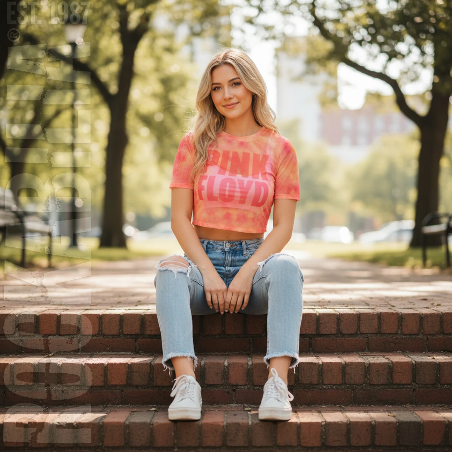 Stacked Logo Ladies Mesh Crop Top Junior Top - Image 3