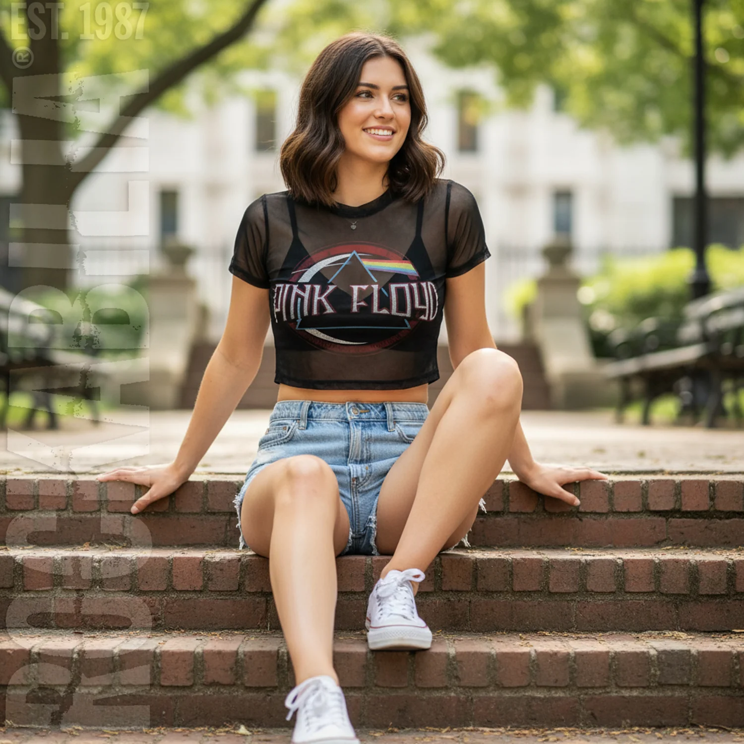 Vintage Dark Side Of The Moon Seal Ladies Mesh Crop Top Junior Top - Image 3