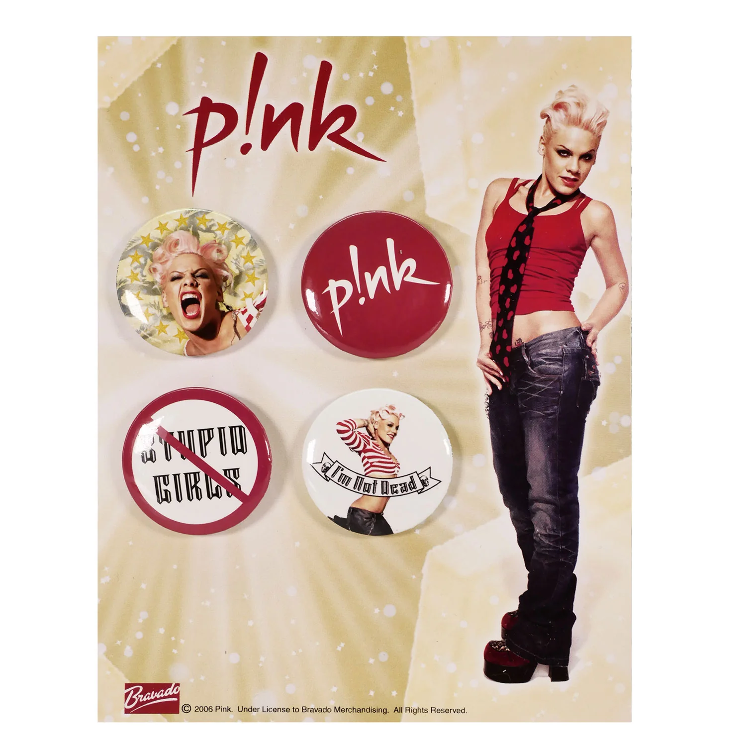 I'm Not Dead, Logo, Photo & Stupid Girls 4 Piece Button Set Collector Items