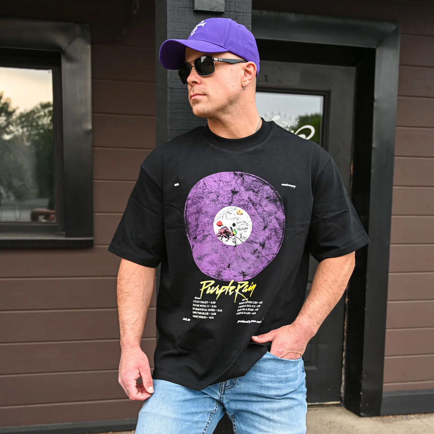 Purple Rain Disc Oversized Boxy Tee Vintage T-shirt - Image 3