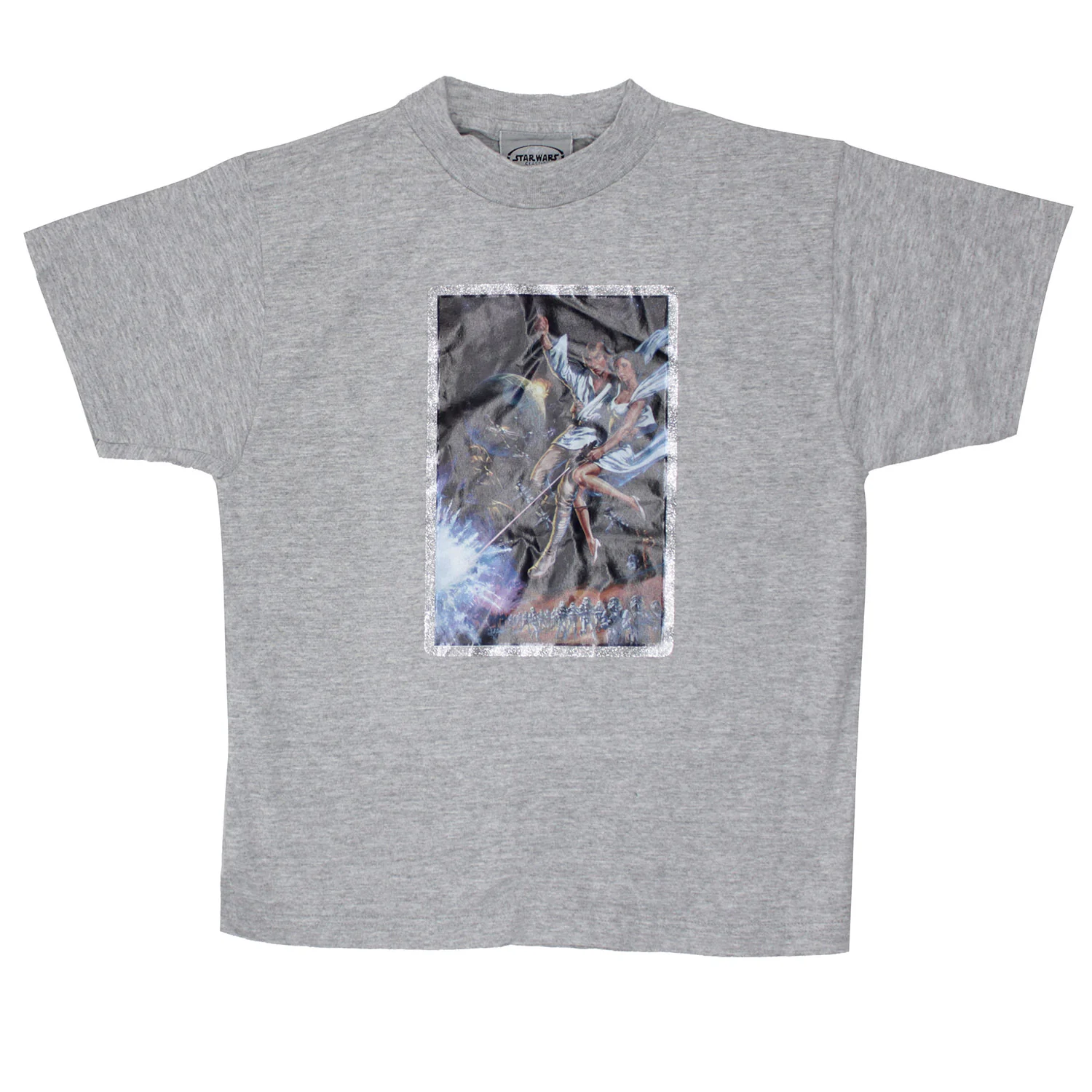 Retro Heat Transfer On Heather Grey Youth Tee T-shirt